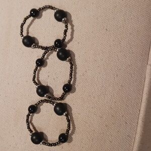 3 Sweet Black Beaded Bracelet Set